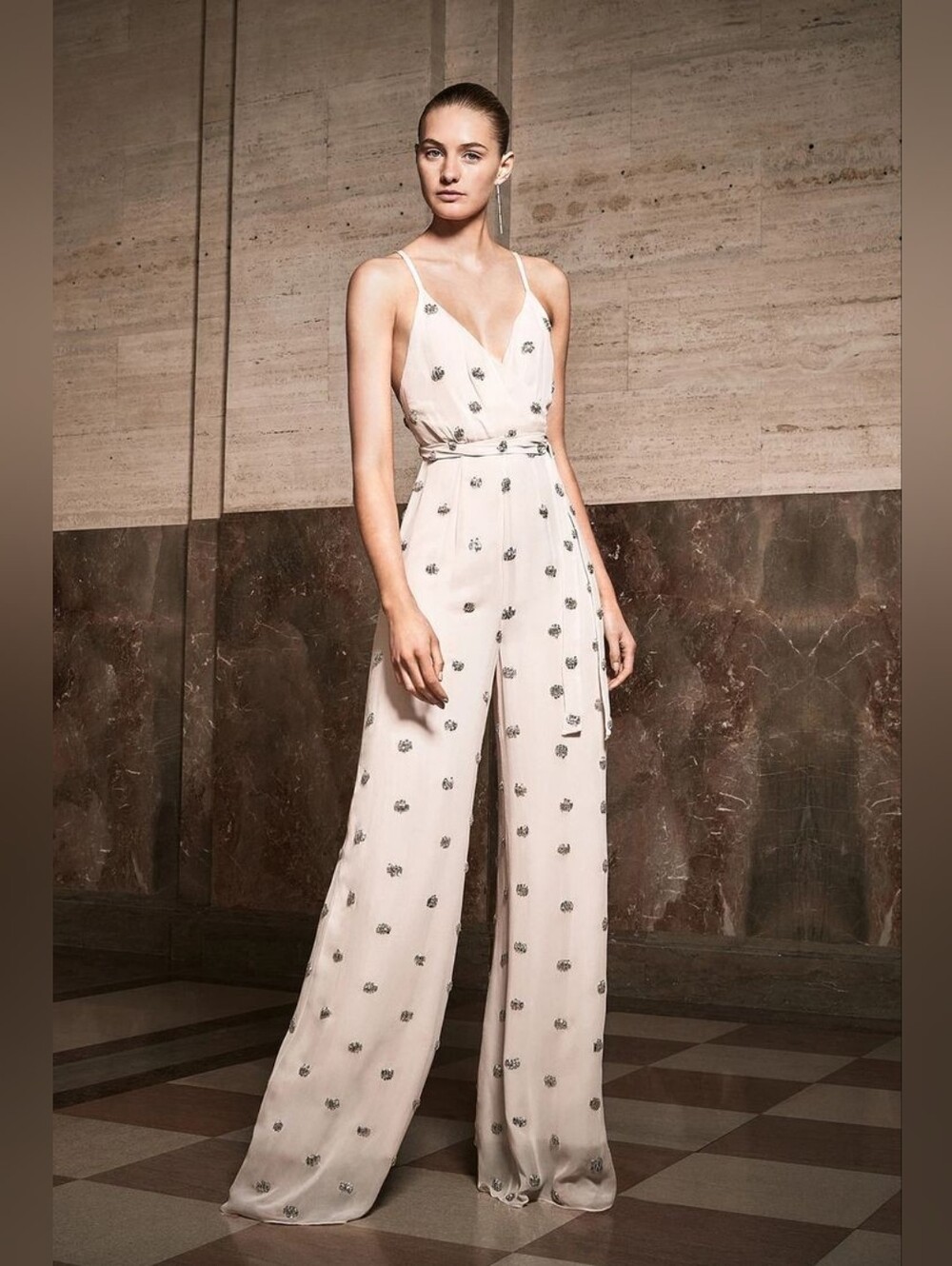 Alexis Cosmina Jumpsuit Sequin Embellished Wide Leg Pink Pastel Sz S Formal Glam